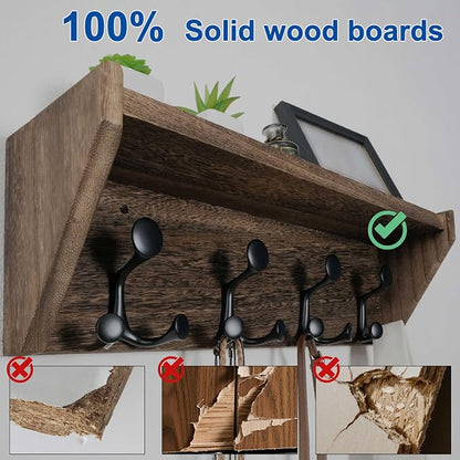 WEBI Wall Shelf with Hooks Underneath, 24” Long Wall Mounted Coat Rack with - Image 4