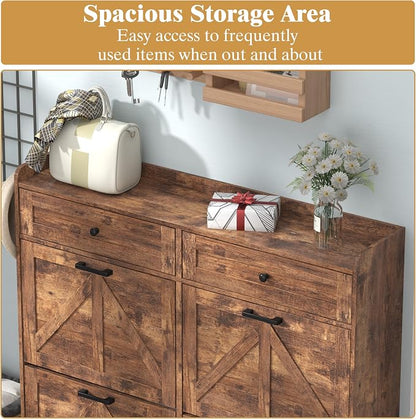 Thacuok Shoe Cabinet with 4 Flip Drawers & 2 Storage Drawers, Rustic Farmhouse - Image 4