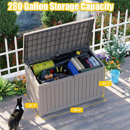 280 Gallon Outdoor Deck Box, Storage Lockable Waterproof Patio Furniture - Image 2