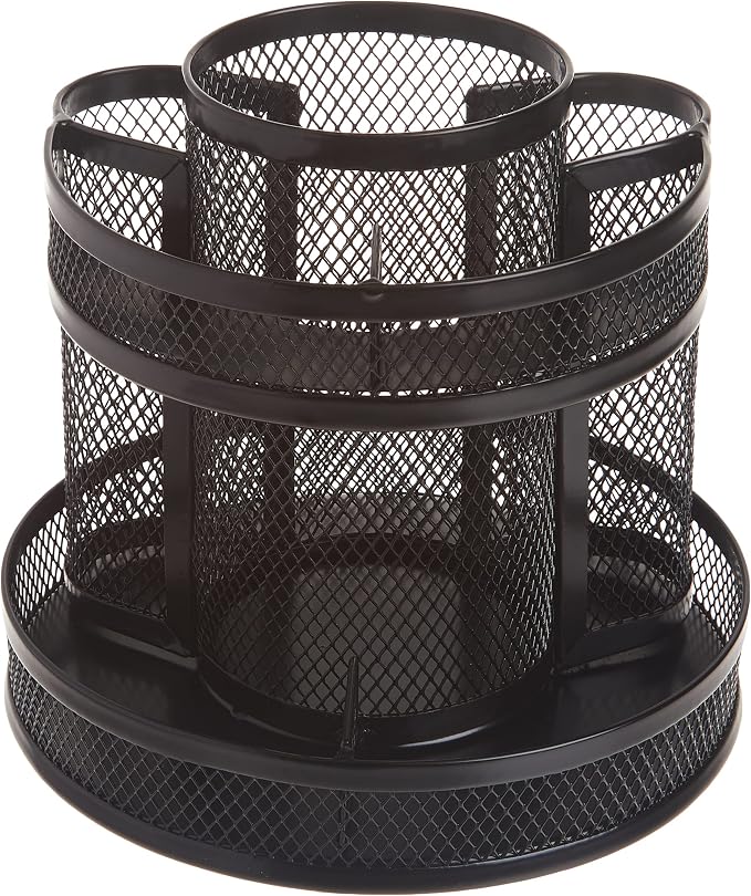Rolodex Desk Organizer Rotating Office Supply Caddy Mesh Black - Image 3