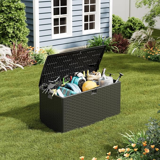 IDEALHOUSE 100 Gallon Resin Deck Box, Waterproof Outdoor Storage Box - Image 8
