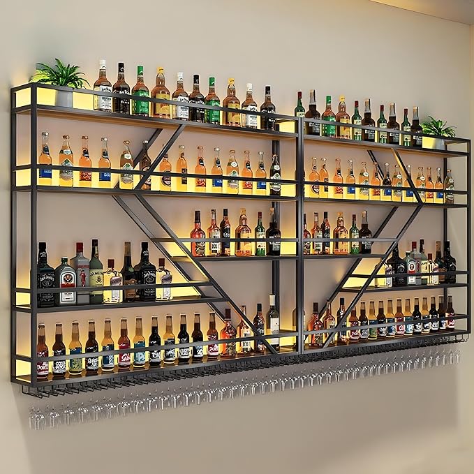63in Large Wall Mounted Wine Rack 4 Tier Metal Wine Bottle Holder Modern - Image 4
