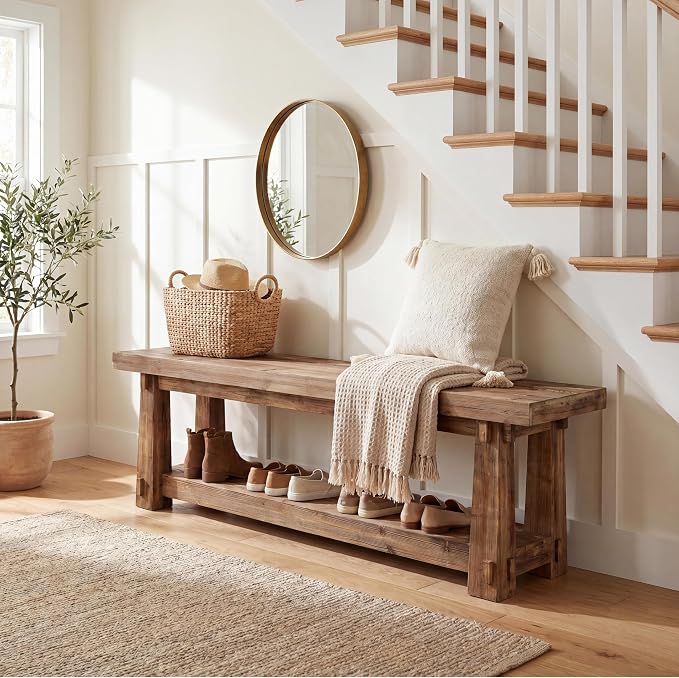 55'' Solid Wood Entryway Bench - Image 3