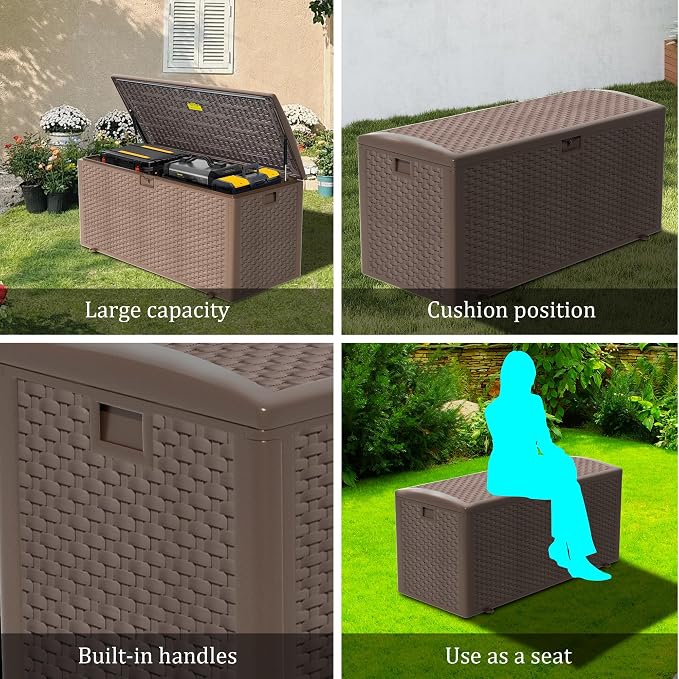 180 Gallon Pro Outdoor Storage Box Waterproof Lockable Resin Deck Box Large - Image 9
