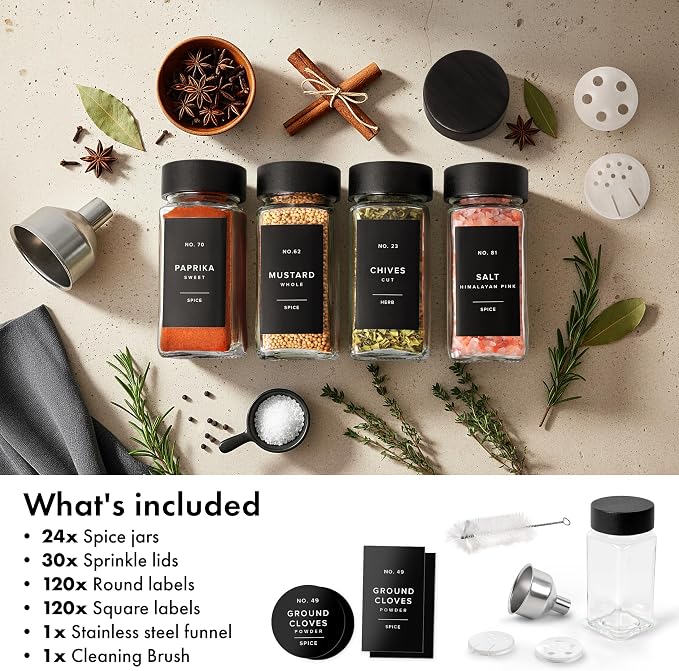 Square Spice Jars with Black Bamboo Wooden Lid Spice Jars with Shaker Insert - Image 8
