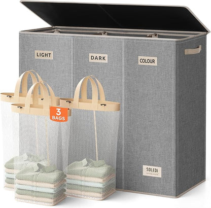 SOLEDI 200L 3-Section Laundry Hamper by SOLEDI
