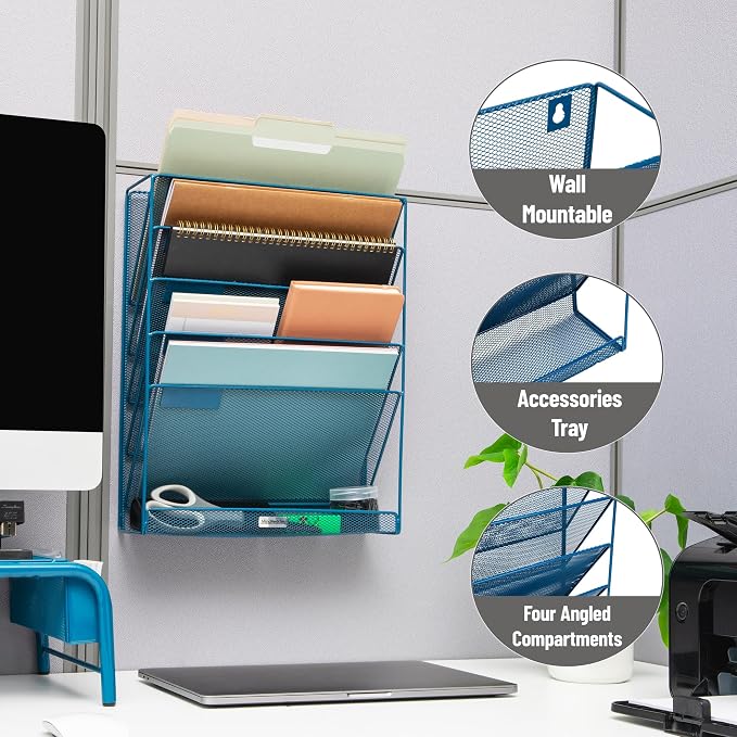 Mind Reader 5-Pocket Vertical File Storage, Desktop Organizer, Wall Mount - Image 4