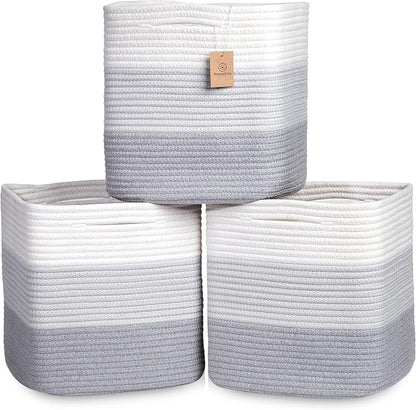 NaturalCozy 13 Inch Cube Storage Bins Cotton Rope Woven Baskets by NaturalCozy