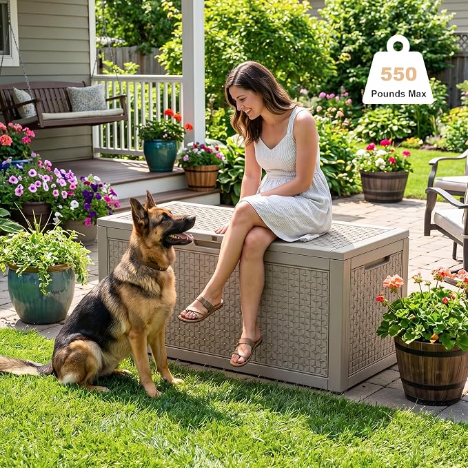 EasyUp 110 Gallon Deck Boxes Outdoor Waterproof, Resin Outside Storage Box - Image 4