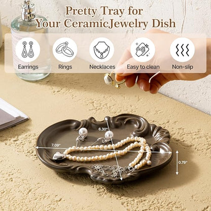 LYEOBOH Jewelry Dish Tray, Ceramic Jewelry Dish, Key Bowl, Decorative Plate - Image 2