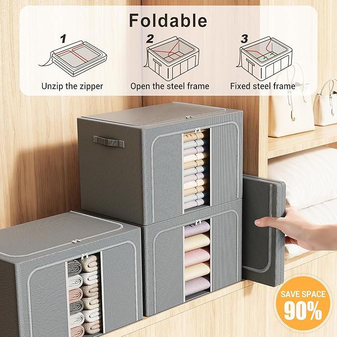 Clothes Storage Bins with Metal Frame, Foldable Clothes Organizers Storage - Image 4