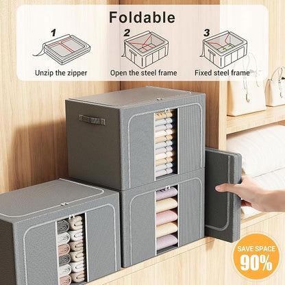 Clothes Storage Bins with Metal Frame, Foldable Clothes Organizers Storage - Image 4