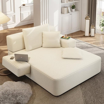 2-in-1 Convertible Chaise Lounge Indoor, 60.2" Corduroy Upholstered Chaise by Wunlerlant
