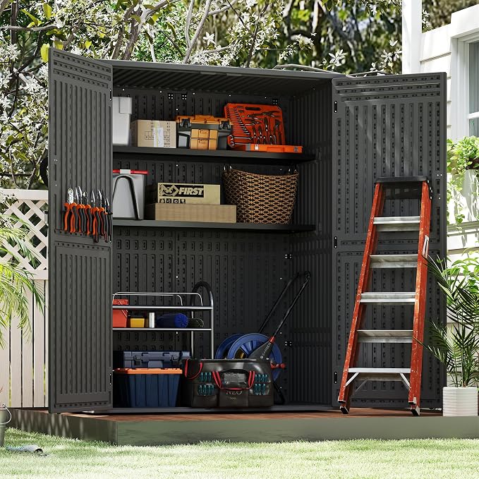 EHHLY Vertical Resin Storage Shed, 60 Cuft Garden Tool Sheds & Outdoor Storage - Image 4