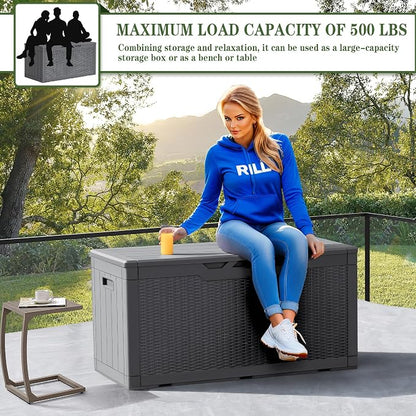 Greesum 100 Gallon Resin Deck Box Large Outdoor Storage, Imitation Rattan Weave - Image 4