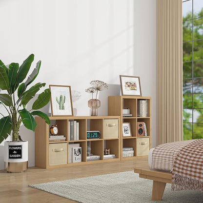 furtble Bookshelf with Storage Bin, 4-Cube Storage Organizer, Modern Wood Open - Image 5