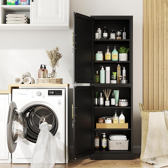 Tall Metal Narrow Bathroom Storage Locker Cabinet 67" H, Tall Black Pantry - Image 7