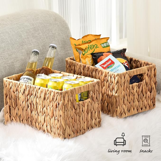 ELONG HOME Water Hyacinth Rectangular Wicker Baskets, Woven Storage Baskets - Image 7
