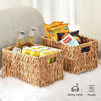 ELONG HOME Water Hyacinth Rectangular Wicker Baskets, Woven Storage Baskets - Image 7