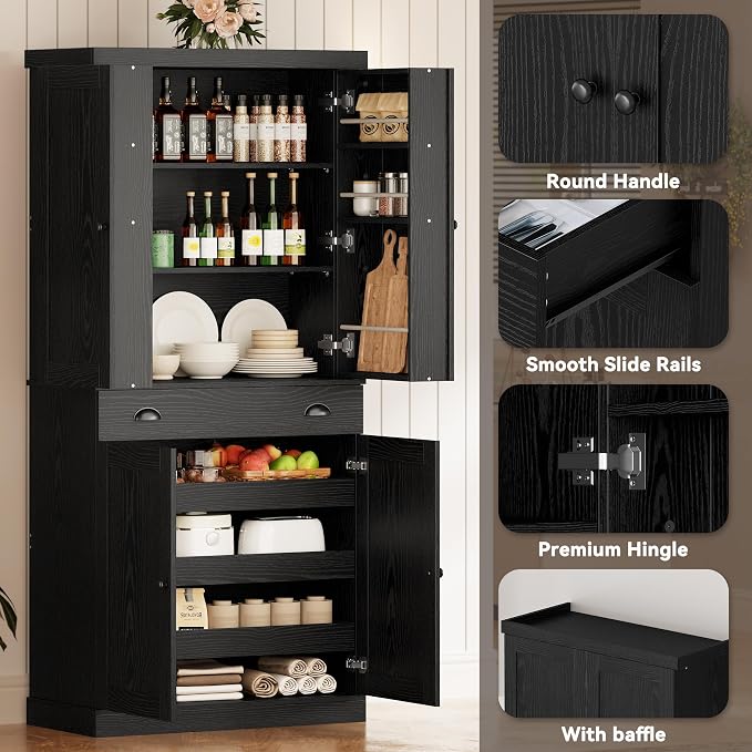 IRONCK Kitchen Pantry Cabinet 72" Height, Freestanding Cupboard - Image 8