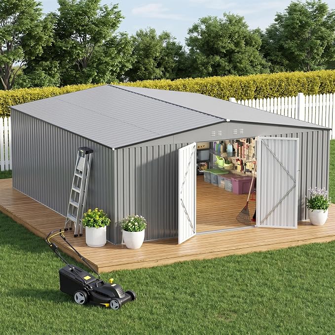 14 x 12 FT Outdoor Storage Shed, Heavy-Duty Galvanized Steel Tool Shed by Unknown
