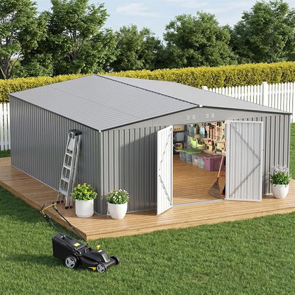 14 x 12 FT Outdoor Storage Shed, Heavy-Duty Galvanized Steel Tool Shed by Unknown