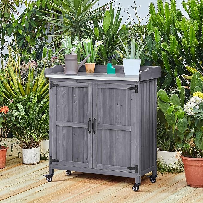 Yaheetech Outdoor Storage Cabinet Potting Bench Table Garden Storage - Image 7