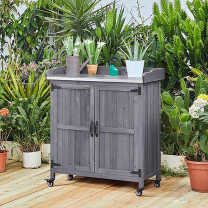 Yaheetech Outdoor Storage Cabinet Potting Bench Table Garden Storage - Image 7