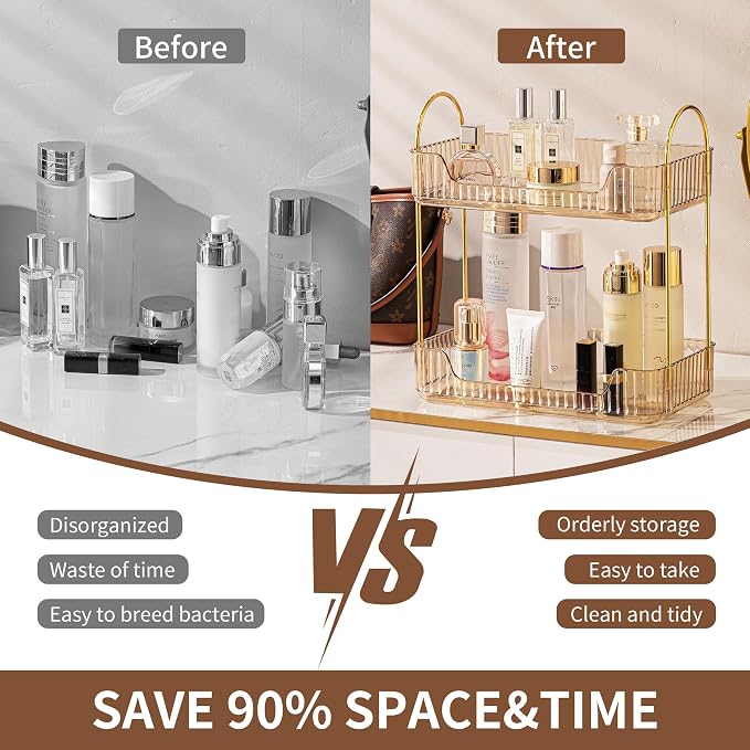 2 Tier Bathroom Organizer Countertop Makeup Perfume Tray Skincare Organizer - Image 5