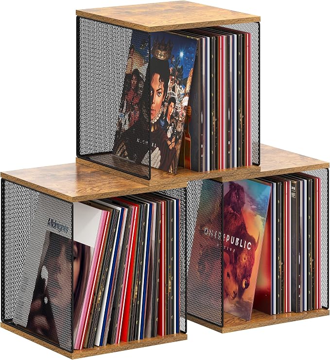 Dmevkic 3 Cube Vinyl Record Storage DIY Stackable 120-150 Records Visualize by Dmevkic