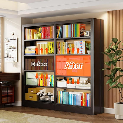 5-Tier Bookcase with Adjustable Storage Shelves, Metal Bookshelf with Book - Image 6