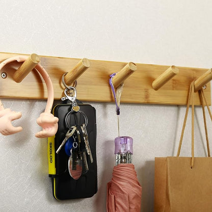 SKOLOO Wooden Wall Mounted Coat Rack, 5 Pegs Bamboo Wall Hook - Image 6