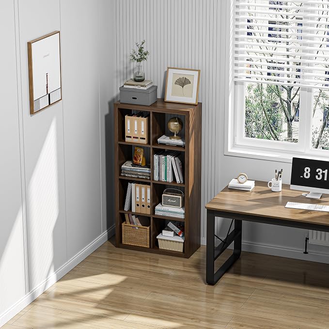 furtble Bookshelf with Storage Bins, 8-Cube Storage Organizer, Modern Wood Open - Image 7
