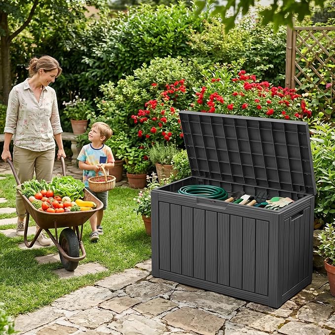 DRATO 50 Gallon Outdoor Storage Box Waterproof, Lockable Resin Deck Box - Image 7