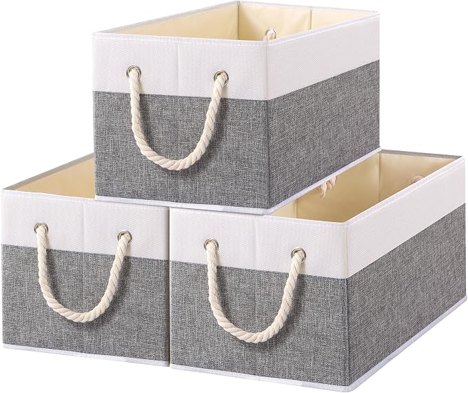 Yawinhe Collapsible Storage Bins 3-Pack, Large Fabric Baskets by Yawinhe