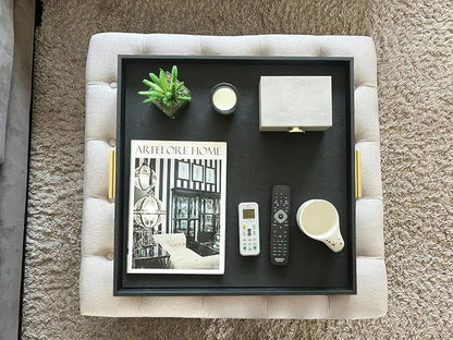 HofferRuffer Extra Large Square Serving Tray, Elegant Faux Leather Ottoman Tray - Image 7