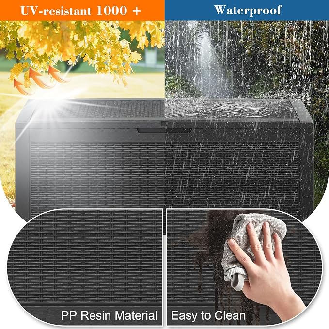 100 Gallon Outdoor Storage Box Waterproof, Resin Deck Box Doubles as 2-Person - Image 4