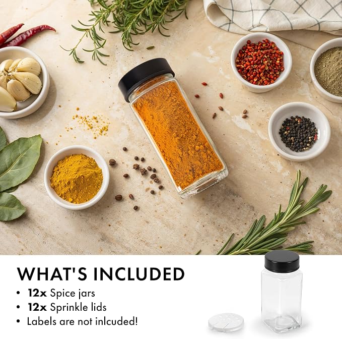 Glass Spice Jars and Black Stainless Steel Lids Spice Containers - Image 2