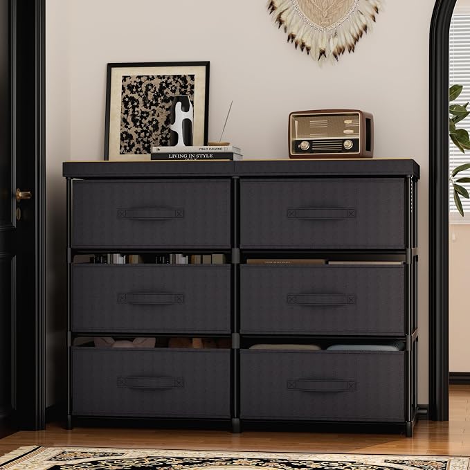 GcdPai Dresser with 6 Fabric Drawer Stand Desktop Sturdy Metal Plastic Support - Image 5