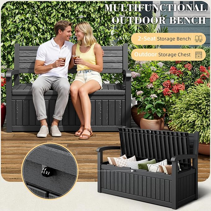80-Gallon Lockable Outdoor Storage Bench, Waterproof Outdoor Deck Storage Boxes - Image 3