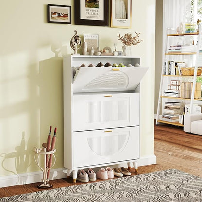 White Shoe Storage Cabinet: 32" Ultra Thin Small Shoe Cabinet by LuxuryFurniture