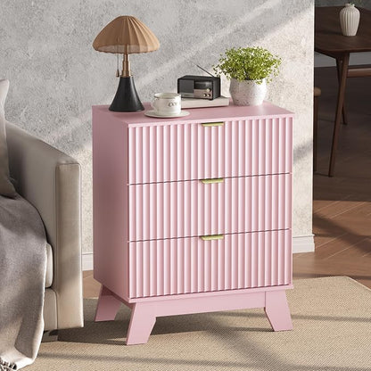 Night Stand Set 2, Bedside Table & End Table, Mid Century Modern Fluted Wood - Image 5