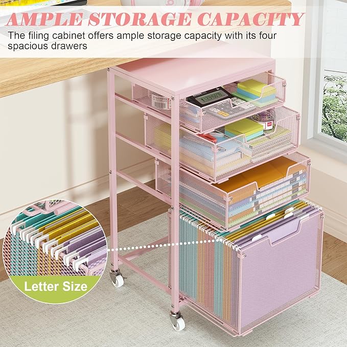 Sbanmao 4 Drawer Rolling File Cart Under Desk Storage, File Cabinets - Image 4
