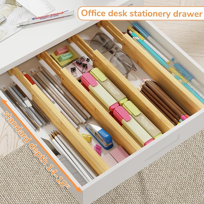 BAMEOS Bamboo Expandable Drawer Dividers – Fits 13.3"–19" Drawers, Bathroom - Image 7