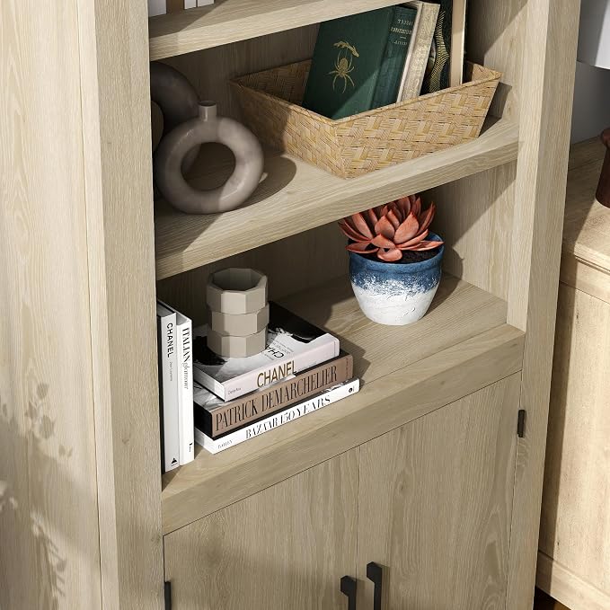 Standard Bookcase with Doors, Bookshelves Floor Standing 5 Tier Adjustable - Image 6