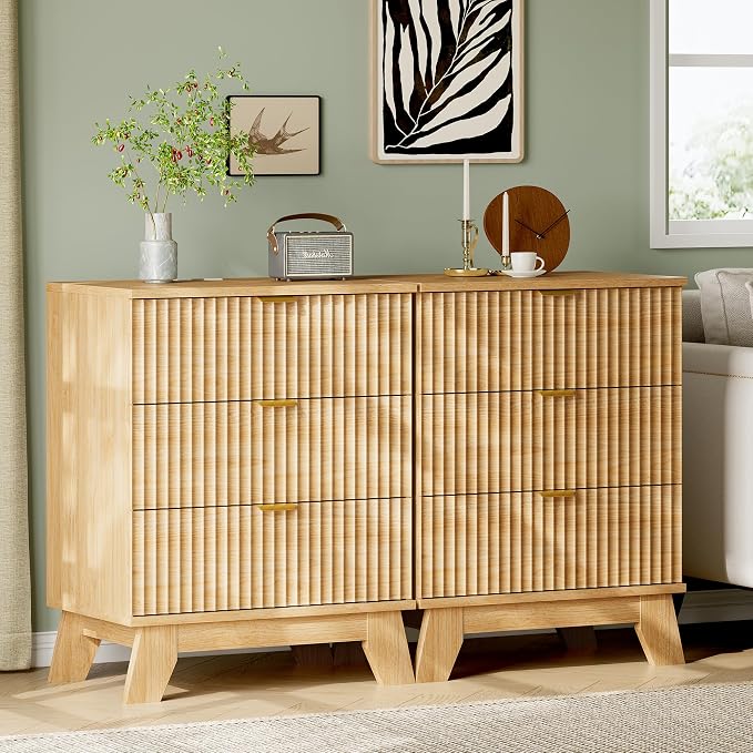 Fluted Nightstand with Charging Station, Modern Wood Side Table Night Stand - Image 7