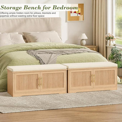 Keehusux 39.4" Fluted Shoe Storage Bench - Image 5