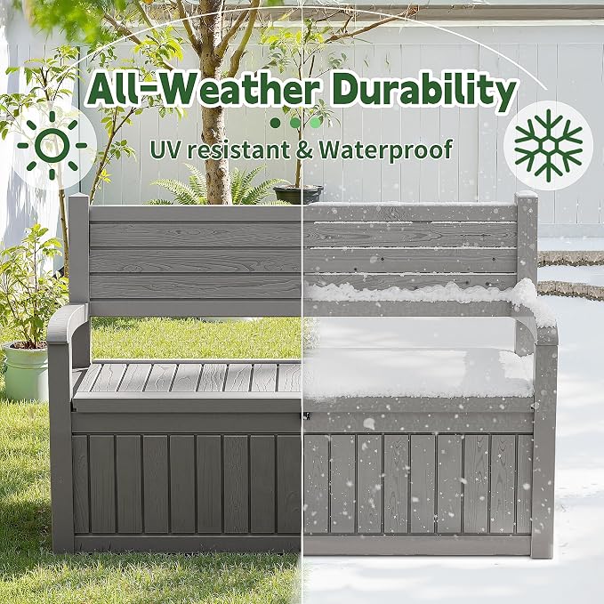80 Gallon Outdoor Storage Bench Spacious Storage Box Waterproof Resin Deck Box - Image 6