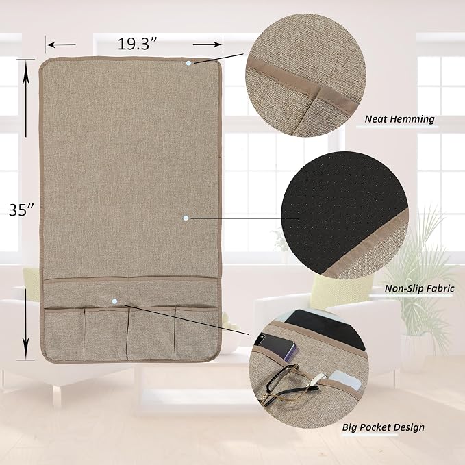 Faux Linen Armchair Caddy for Couch Remote Control Holder Non-slip Sofa Armset - Image 4