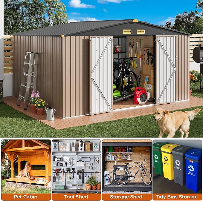 IRONCK 10x12FT Outdoor Storage Shed, Metal Garden Tool Shed - Image 3